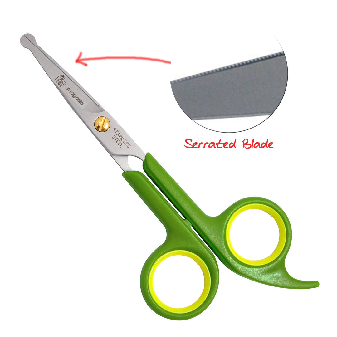 Grooming scissor with rounded tip for gentle and safe cutting