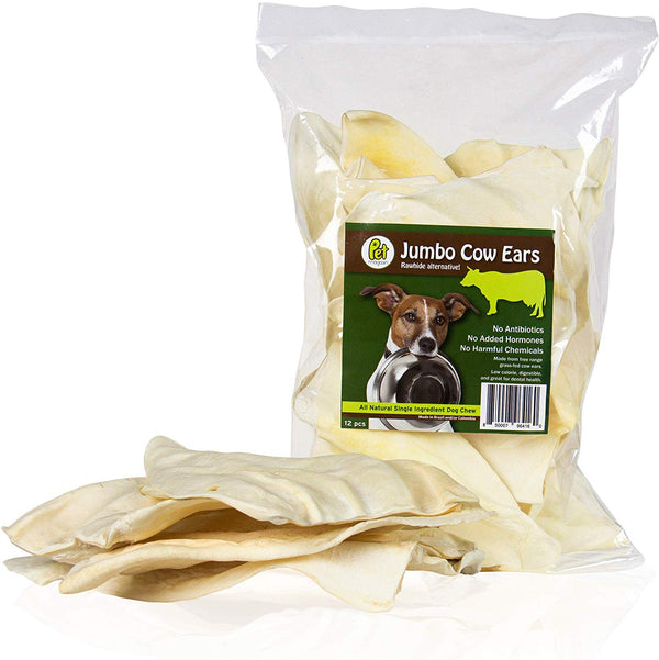 Rawhide Alternative Natural Jumbo Cow Ears 12-Pack Dog Treats Super Chew Long-Lasting FDA & USDA Approved
