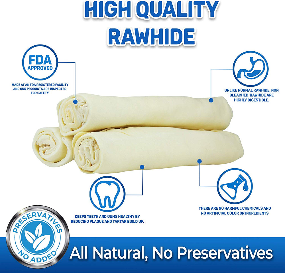 Rawhide Large Thick Rolls 9 to 10 inches Long-Lasting Chew Treat Toy for Medium and Large Dogs, FDA & USDA Approved - Pet Magasin