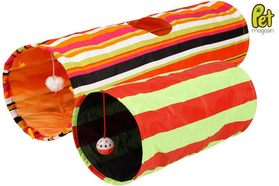 Two pairs of collapsible cat tunnel toys in different sizes.